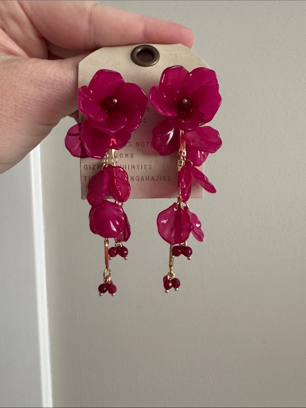 Anthropologie Fuchsia Floral Drop Earrings